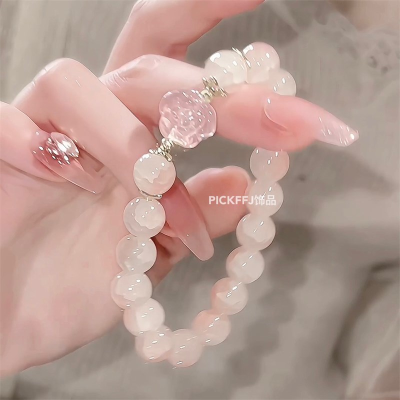 【春日玫瑰】原创淡粉玉碎琉璃珠手链 氛围感玫S瑰花元素 少女感