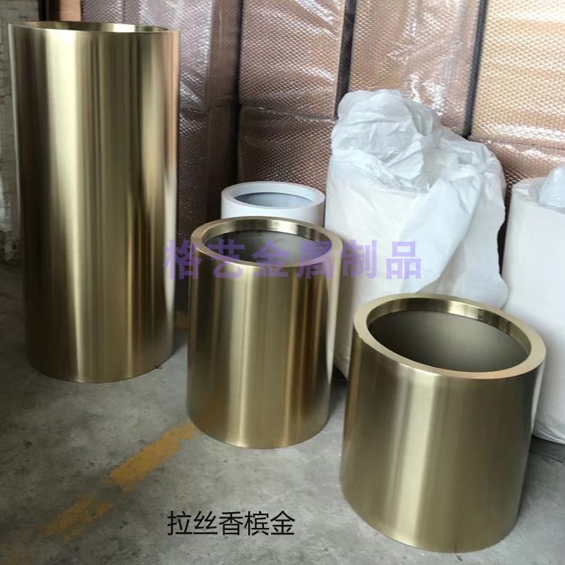 花桶现货不锈钢花盆金属现货绿植   圆筒圆形花箱拉丝套落地花盆