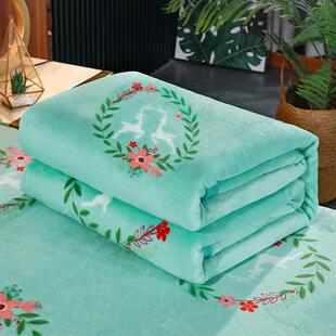珊瑚绒床单单件法兰绒毛毯被单加绒加厚绿色单人双人毯子冬季保暖
