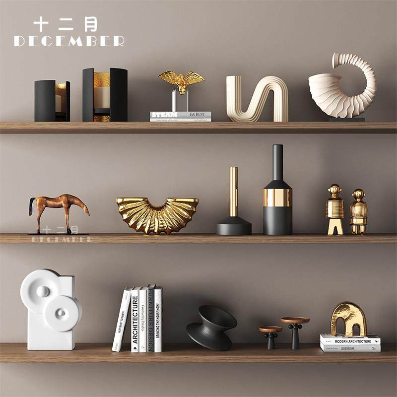 意式轻奢黑金色高级感电视柜壁龛摆件客厅酒柜样板间陈设软装饰品