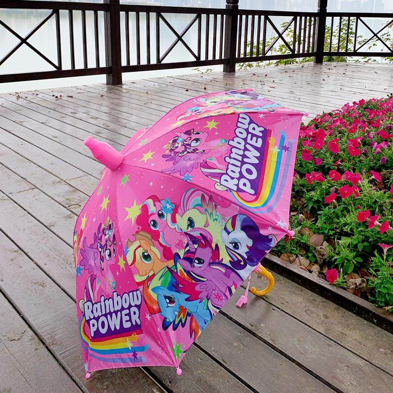 儿童雨伞女孩轻便带防水套口哨网红公主彩虹小马宝宝自动长柄防晒