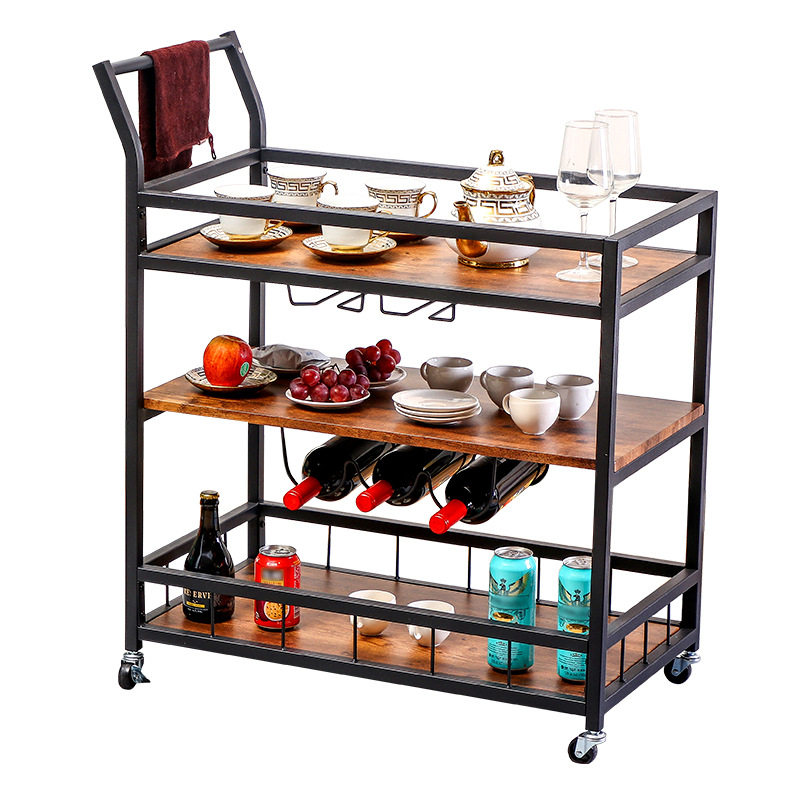 铁艺实木复古厨房手推餐车工业风酒吧餐厅储物柜多功能收纳小推车