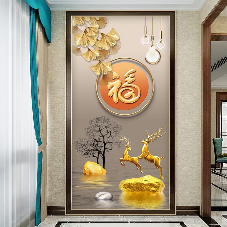 禄过道墙面玄关至轻奢高档福现代背景墙壁纸双旧防潮墙布墙纸走廊
