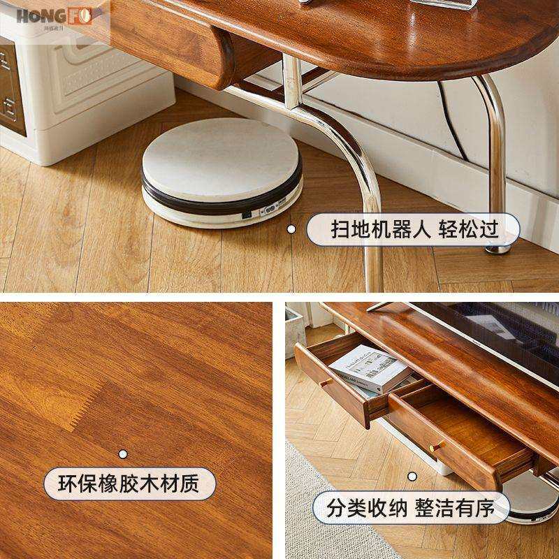 中古实木茶几电视柜组合法式复古极简家用客厅靠墙收纳储物柜一体