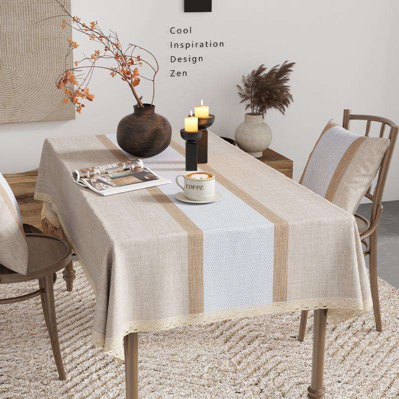 桌布布艺北欧长方形棉麻简约现代日系高级复古条纹餐桌布茶几台布