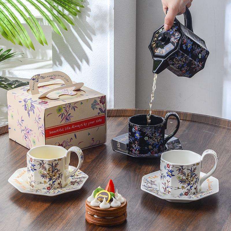 小碎花小锦花咖啡杯碟茶壶法式清新田园风咖啡壶一杯一碟送礼好物