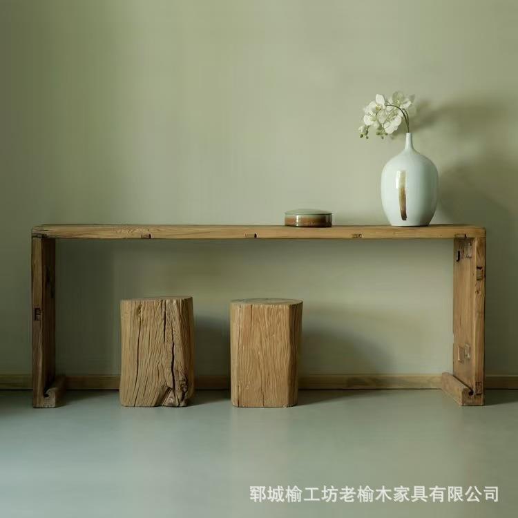 老榆木条案中式门板桌原木供台几家用吧台实木玄关桌民宿茶几茶桌