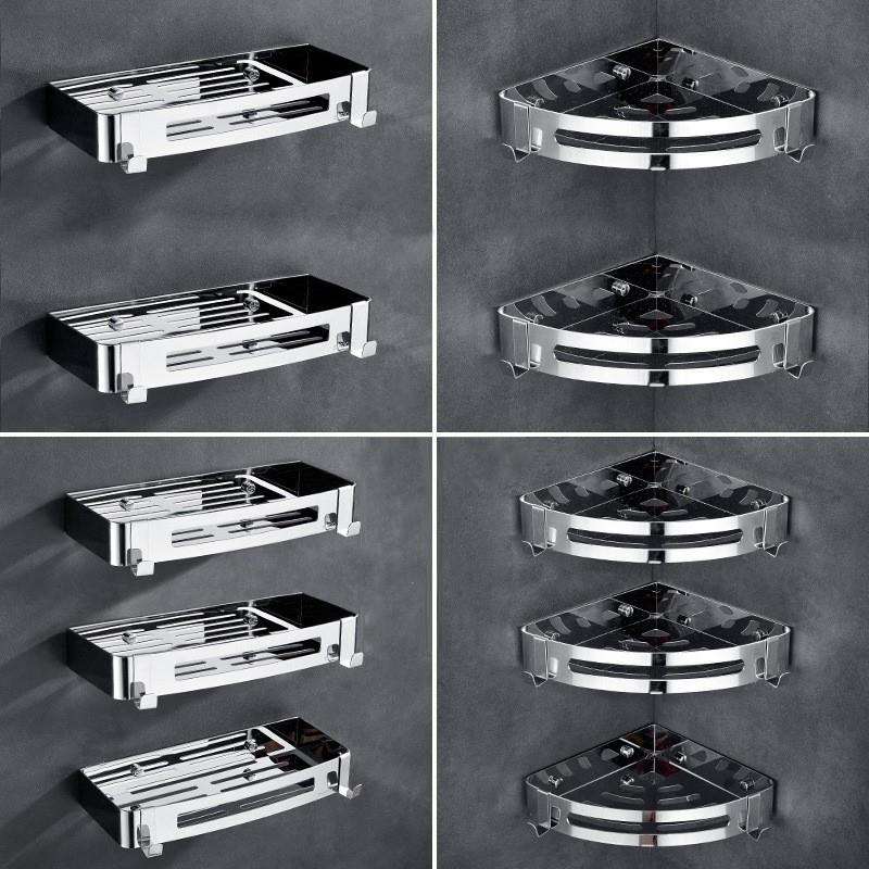 跨境供应 304不锈钢浴室置物架免打孔厕所卫生间洗手间三角壁挂