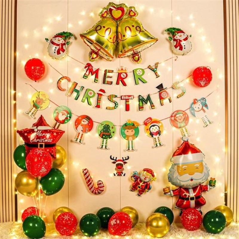 气球装饰商场围布节圣诞置背景墙圣D诞店铺圣诞树老人派对平安夜