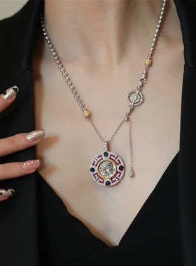 #+意大利精工S925银古币AB面人像双扣吊M坠女仅吊坠时尚百塔仅侧