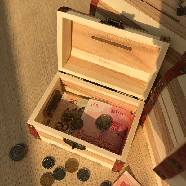 礼物出卡通木质品储存钱罐超大号只进不钱箱存钱罐带锁儿童储蓄罐