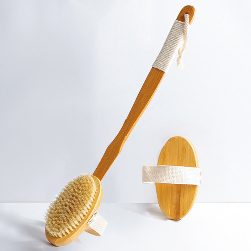 沐浴刷猪鬃毛浴刷竹制长柄弯杆按摩刷可拆卸洗澡刷W干刷搓背刷子