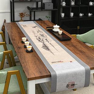 古画青云桌旗中国风防水茶席禅意复古茶旗茶台轻奢高端长条茶桌布