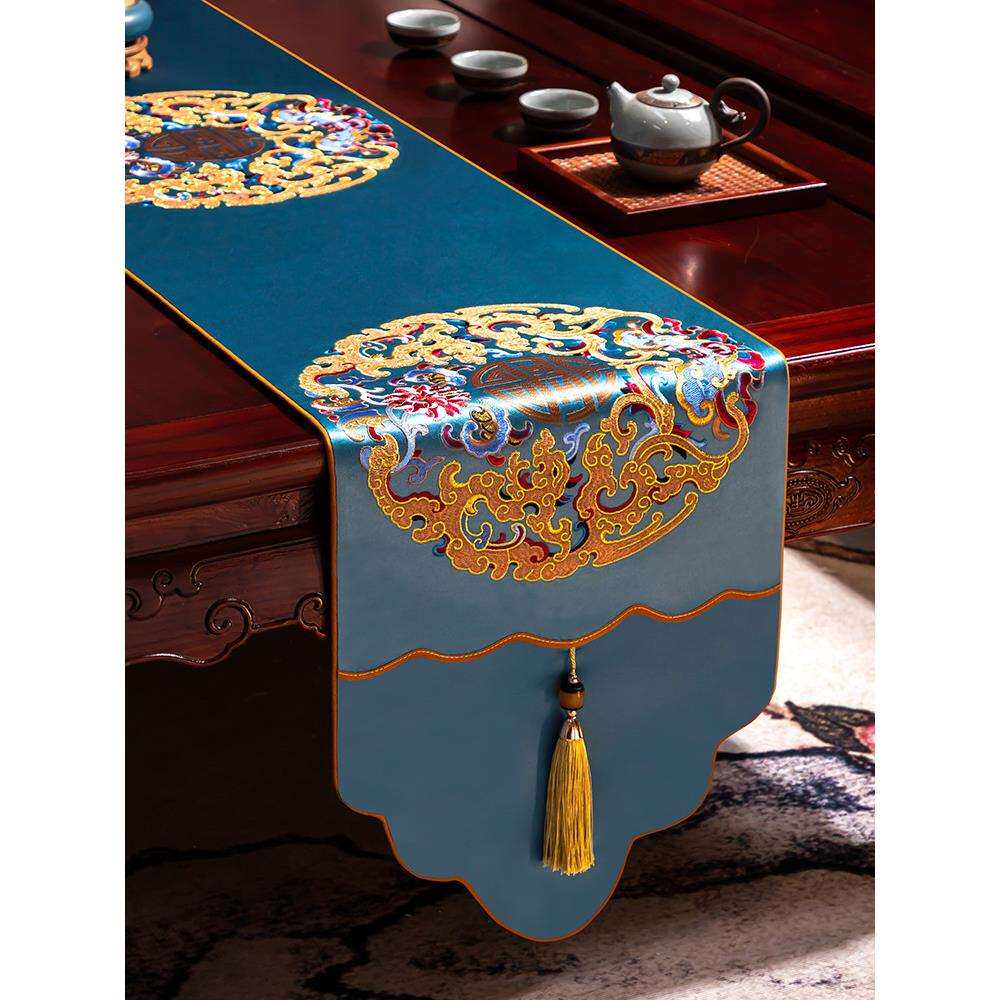 桌旗防水新中式禅意茶旗轻奢高端餐桌布长条中式床旗茶席茶桌垫布