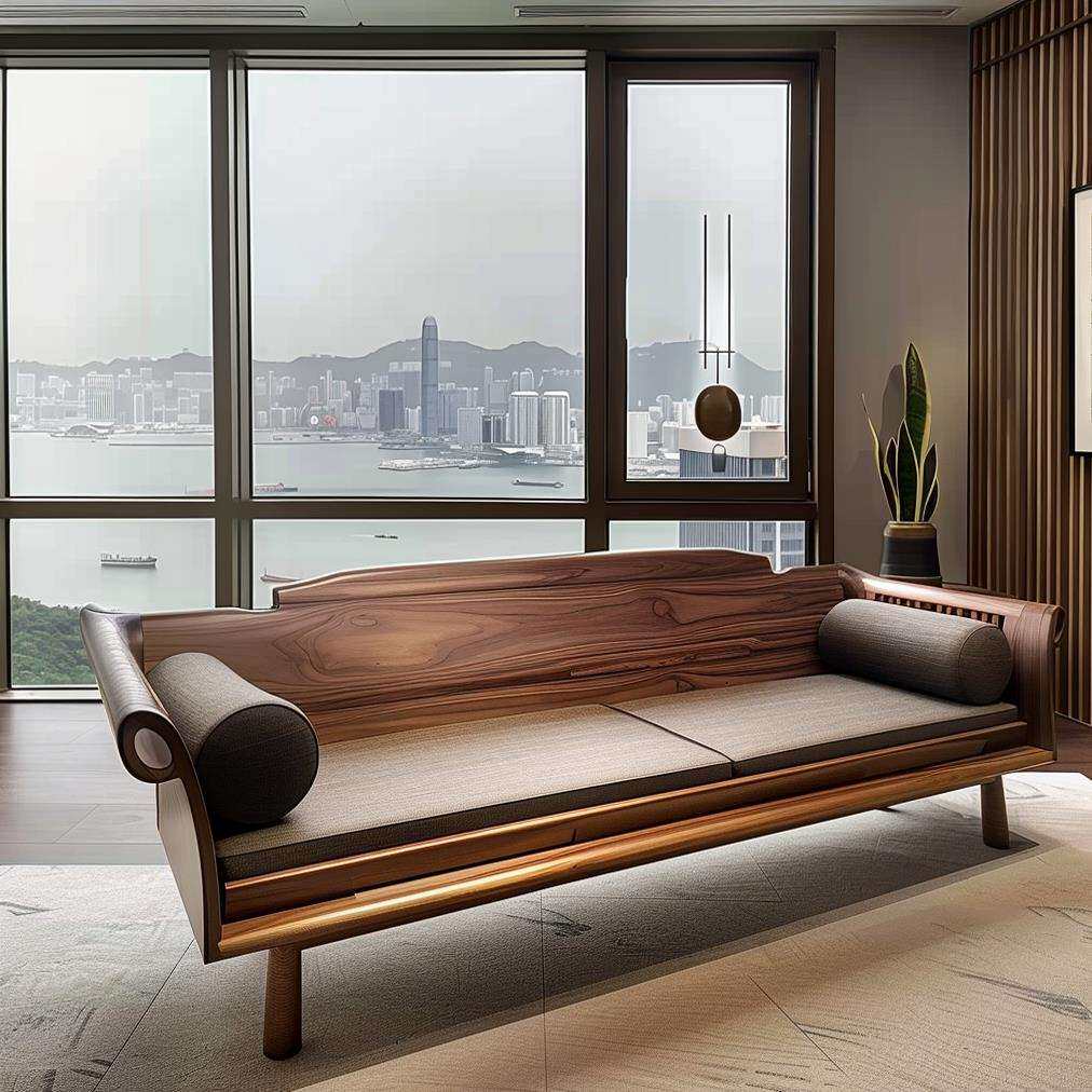 北美黑胡桃白蜡木新中式家具罗汉床奢华现代办公室酒店民宿贵妃榻