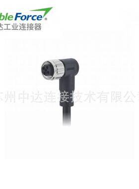 M12连接器4pin T-Code母弯头预铸电缆防水航空插头2M 屏蔽型