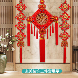 中国结挂件客厅大号桃木福字玄关招财G乔迁过年装 饰新年平安节挂