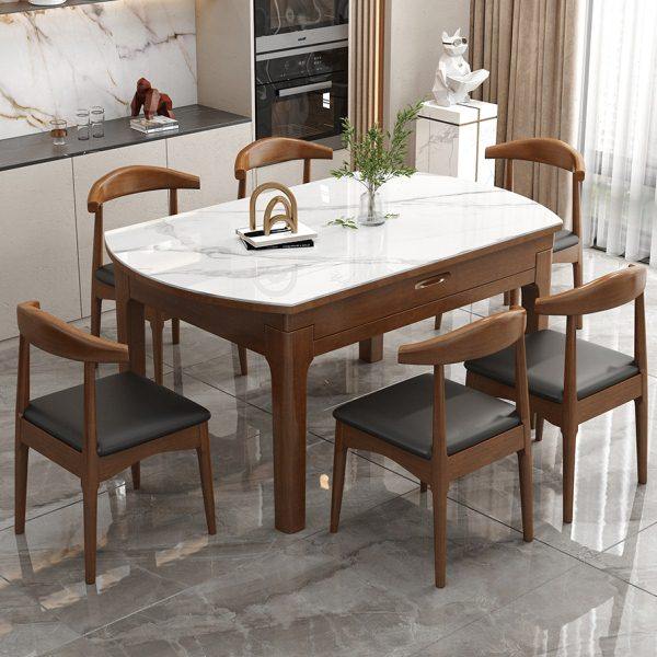 岩板实木餐桌家用小户型可伸缩变形方圆两用可变圆桌带电磁炉饭桌,住宅家具,岩板餐桌,淘宝优惠券,粉丝福利购,淘宝优惠卷