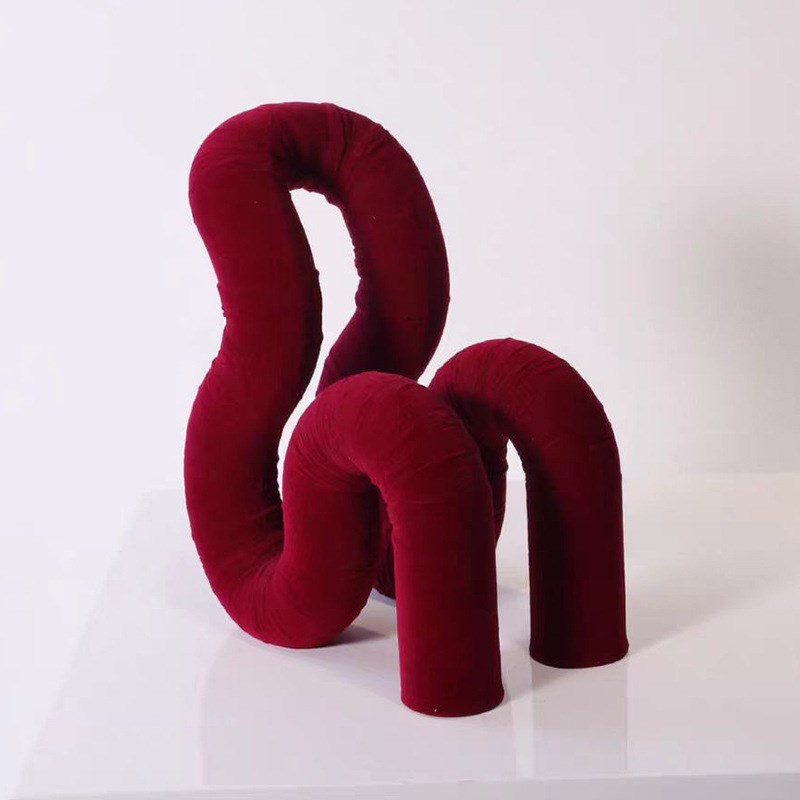 轻奢极简植绒几何凳子工艺品摆件 样板房L书房树脂植绒工艺品装饰