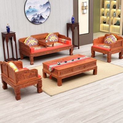 加宽新中式全实木沙发组合客厅家用仿古红木家具罗汉床菠萝格沙发,住宅家具,实木沙发,淘宝优惠券,粉丝福利购,淘宝优惠卷