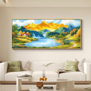 有山水沙发挂青绿适合西墙北背景油画客厅聚财画家聚宝盆金山靠山