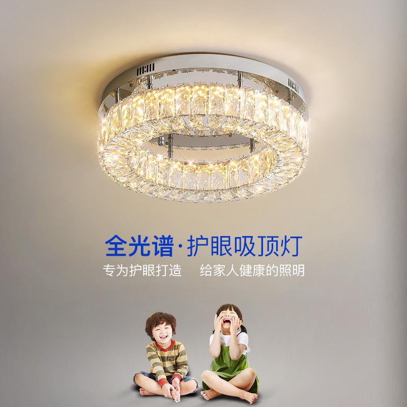 轻奢k9水晶圆形吸顶过道灯具单双层水晶玄关入户灯现代简走廊灯