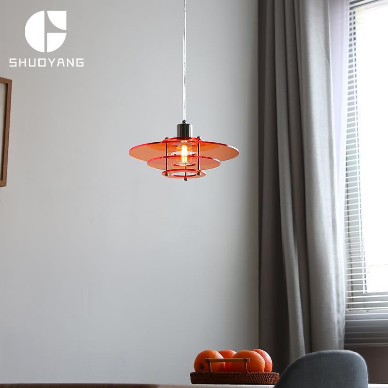 烁阳 丹麦PH3餐厅吊灯中古风单头橘色吧台餐桌岛台设计师款彩色灯