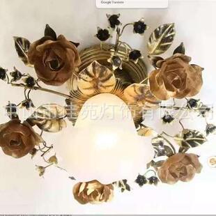 美苑田园灯饰灯具韩式玫瑰花灯客厅灯手工铁艺花草灯卧室吸顶灯