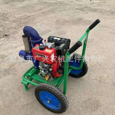 4寸单缸风冷柴油抽水泵 四轮推车款离心泵 手电双启抽水灌溉泵