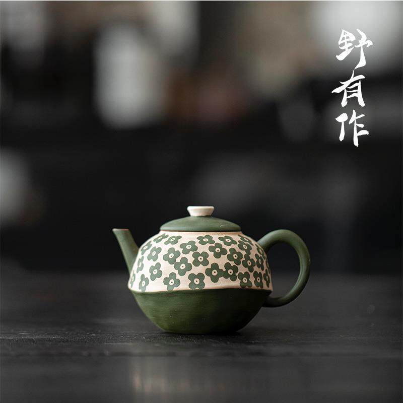 野有作手作粉引今游壶日式仿古结晶绿茶器手执壶禅意茶桌泡茶壶单