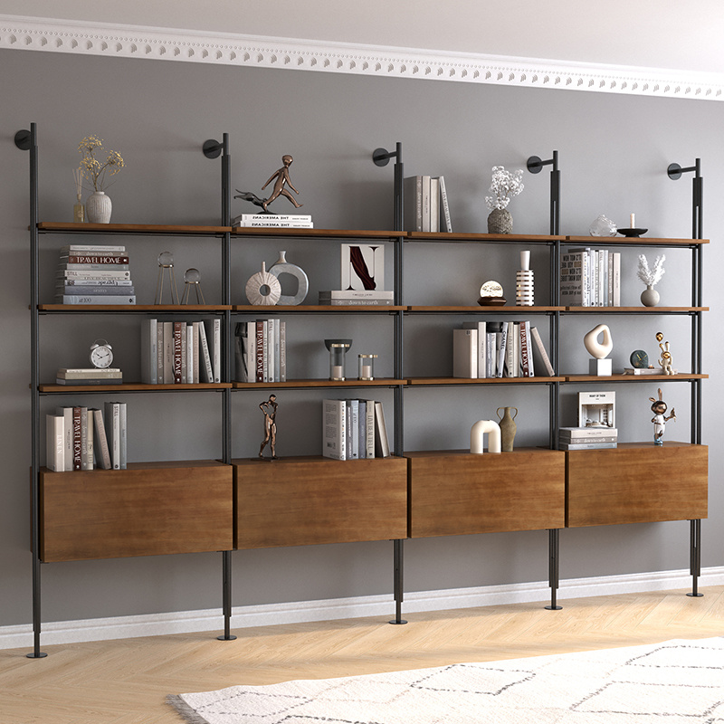 意式极简书架客i厅落地书柜北欧置物架简易多层铁艺挂墙实木收纳