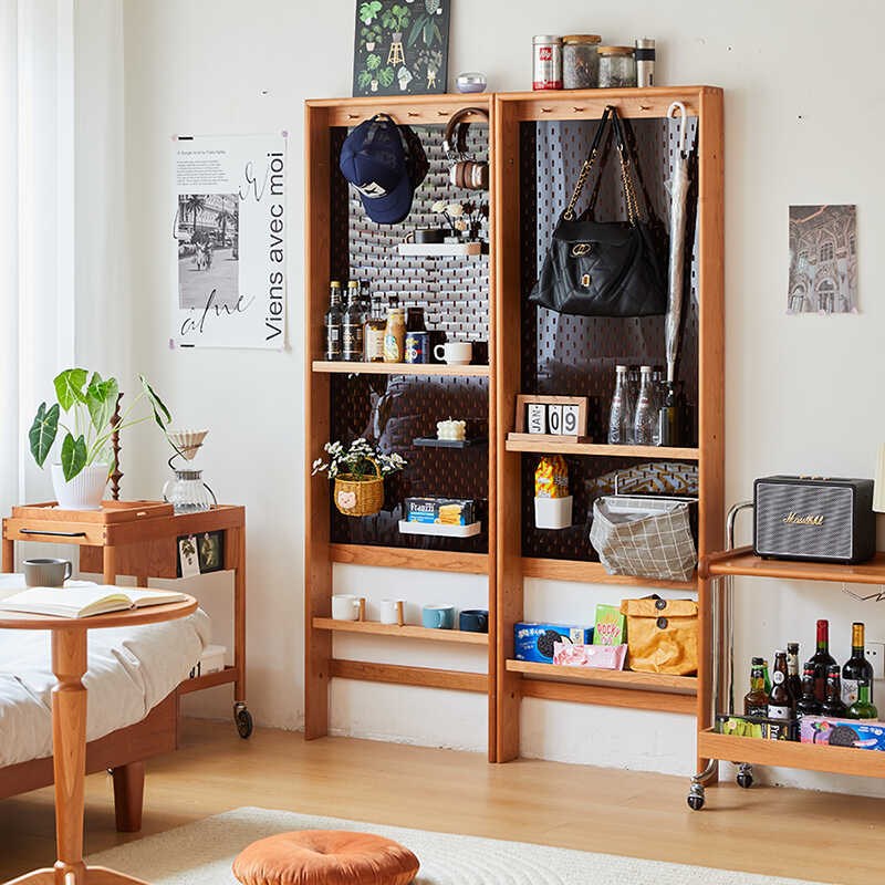 梦源北欧实木洞洞板置物架墙柜家用樱J桃木卧室门后储物柜收纳柜