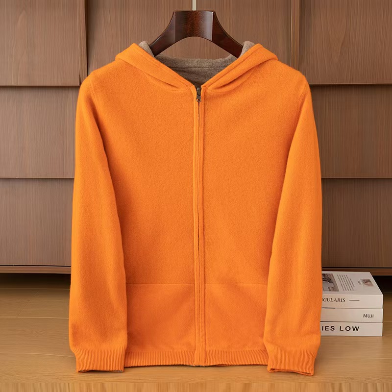 双面可穿加厚100%纯羊毛开衫外套男装秋冬新款连帽带兜羊绒衫卫衣