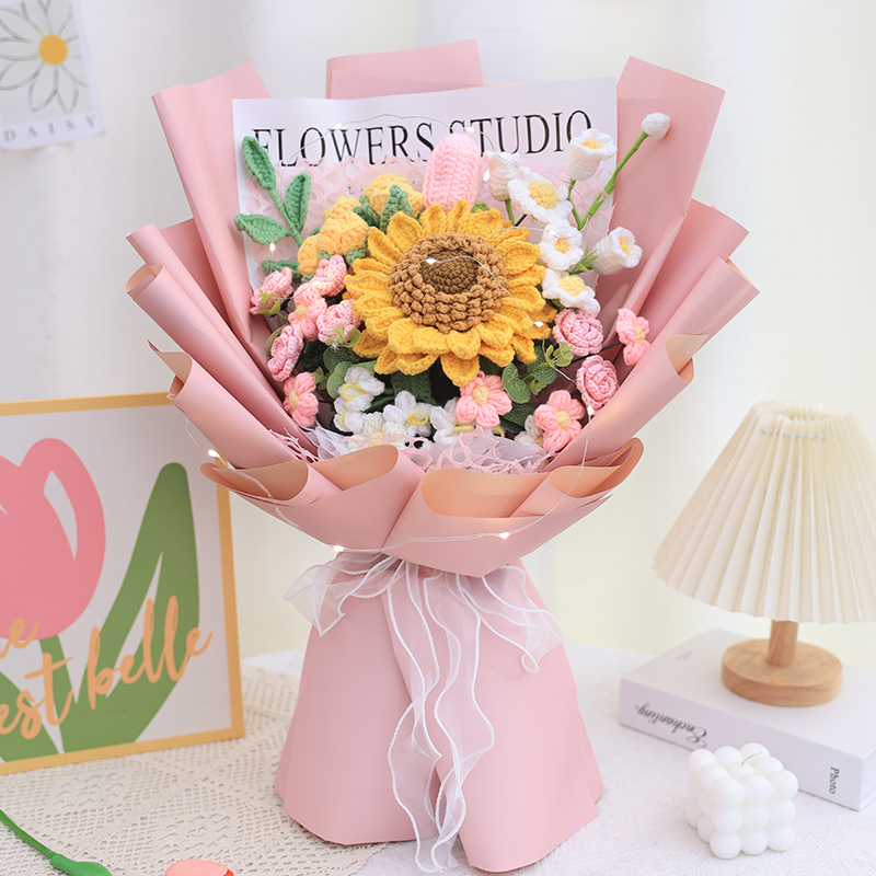 手工针织花束成品创意玫瑰毛线C花生日礼物送女朋友妈妈闺蜜