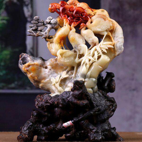 湘崎雀寿山石松鹤延年摆件家居客厅装饰摆设风景原石工艺品送礼