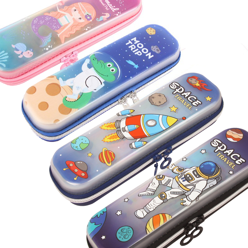 硬壳文具盒防水摔轻便太空飞马笔袋美人鱼女小学生笔T盒放20cm直