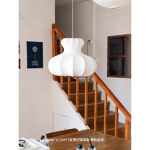 Lynn's立意 中古蚕丝布艺吊灯 卧室书房设计师餐厅奶油风白色灯具