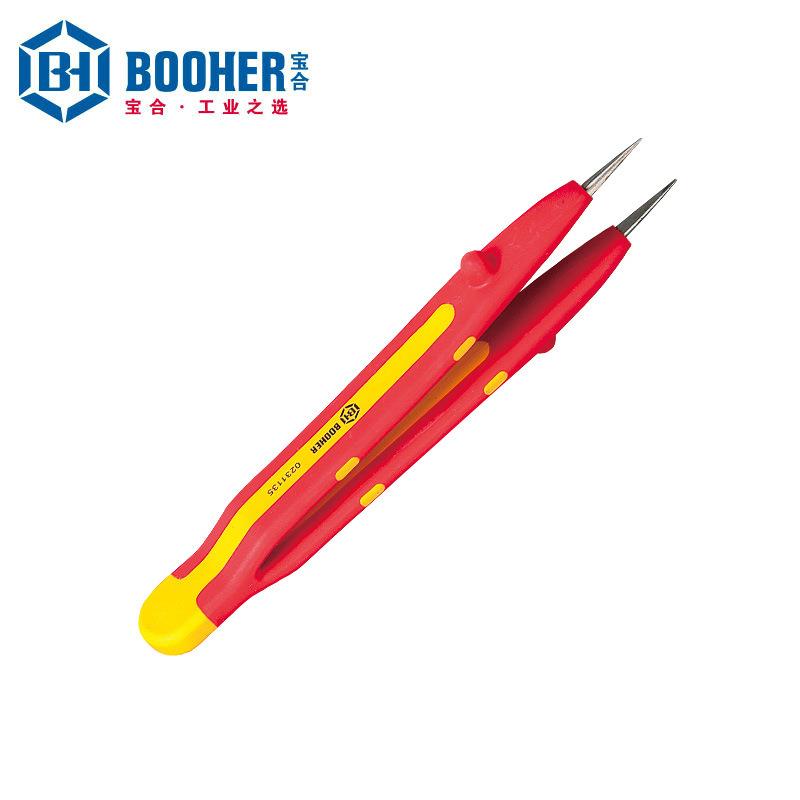 Booher宝合绝缘手工具 BH0231135 双色绝缘针尖无齿镊子134mm