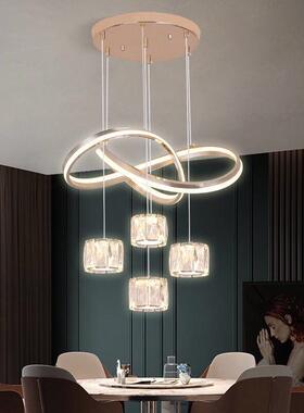 轻奢餐厅吊灯4头水晶现代简约饭厅家用商用客厅组合LED三色变光