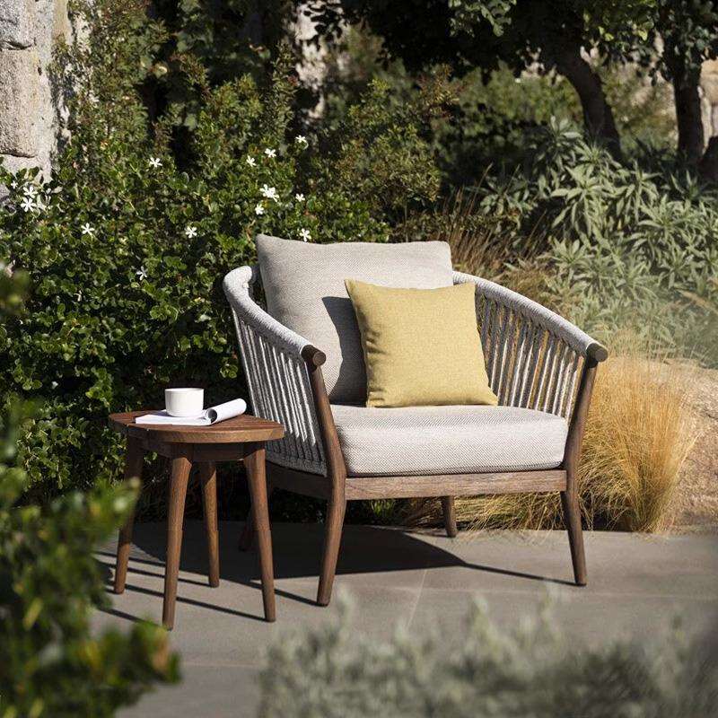 高端户外沙发庭院别墅家具露天花园柚木做旧休闲沙发绳编设计师