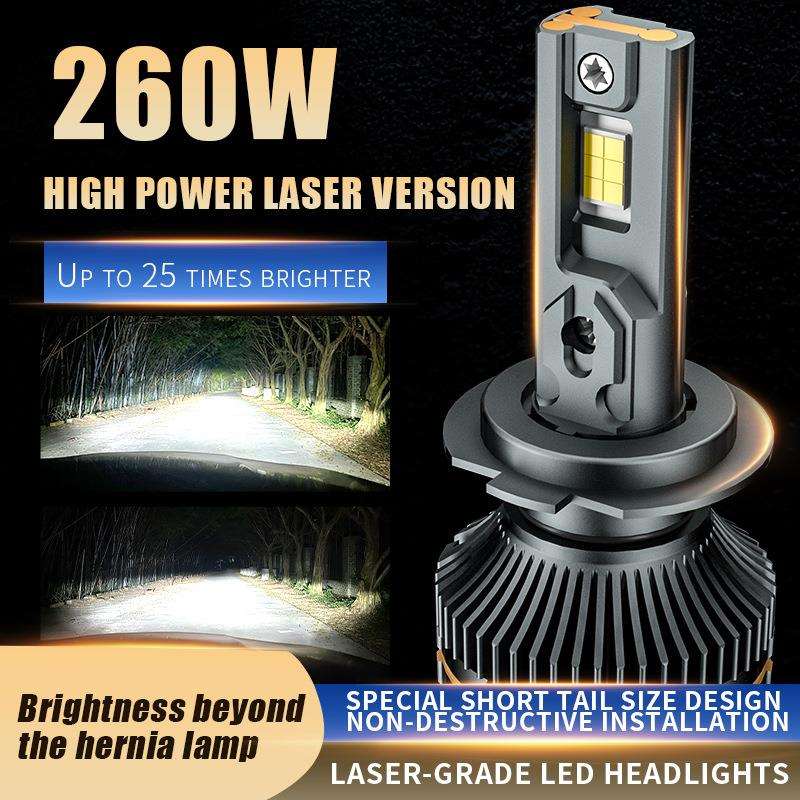 跨境新品三铜管大功率260W汽车LED大灯6000K白光LED车灯H4 H7灯泡