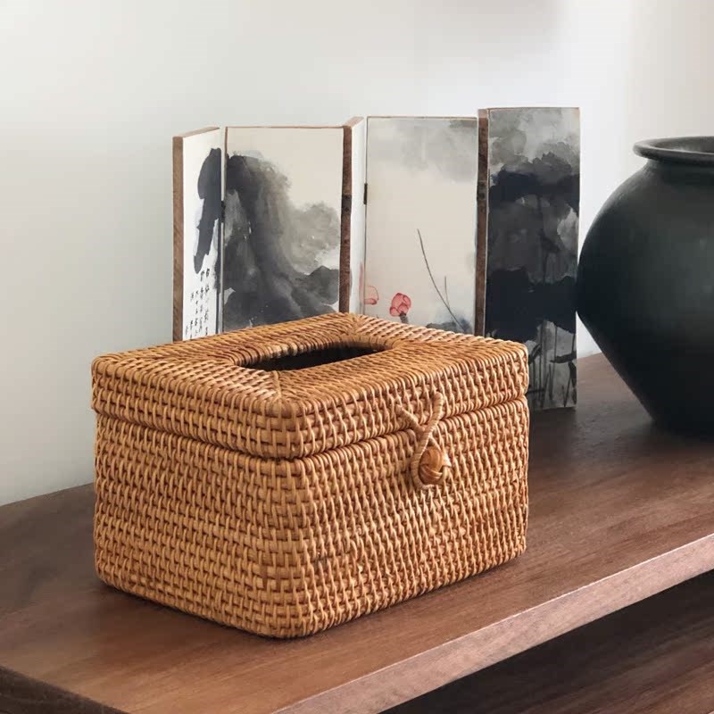 手工藤编纸巾盒家用办公桌客厅卫生间餐巾抽纸车载纸X巾盒车用摆