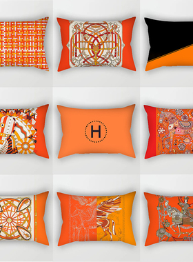 橙色简约抱枕北欧抱枕长方形几何双面沙发靠O背护腰装饰多功能睡