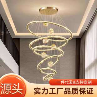别墅挑空大吊灯现代简约楼梯长吊灯轻奢水晶大厅复式楼大厅灯具