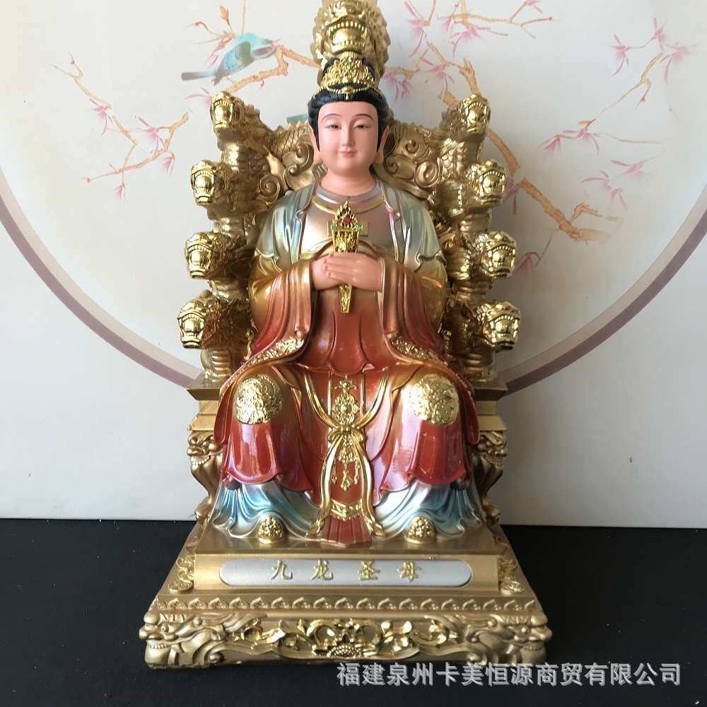 树脂彩绘九龙圣母像体家庭客厅供奉三圣母娘娘神像桌面摆件