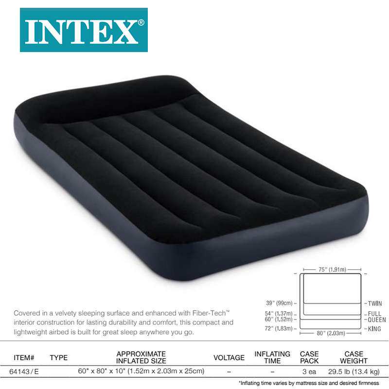 INTEX64143充气床垫豪华内置枕头单层双人加大线拉空气床植绒野营