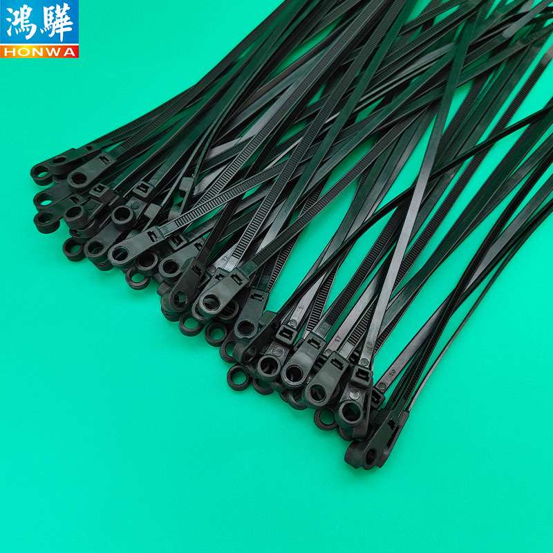4.8*200螺丝安装式固定头扎带 黑色M5孔径电线捆扎固定头尼龙扎带