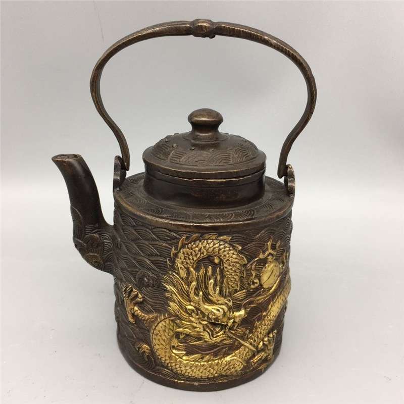 精工仿古铜器 古玩 二龙壶茶壶水壶摆件 家居装饰品摆设