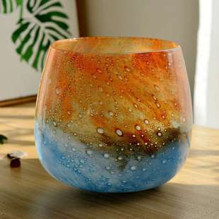 创意渐变色花盆 玻璃花缸  美式玻璃工艺摆件 彩色玻璃工艺品