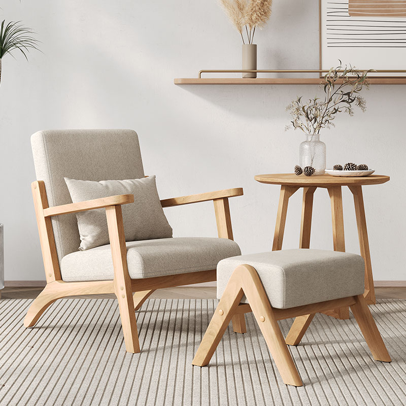 北欧单人沙发椅实木布艺阳台懒人休闲桌椅民宿客厅V会客洽谈沙发